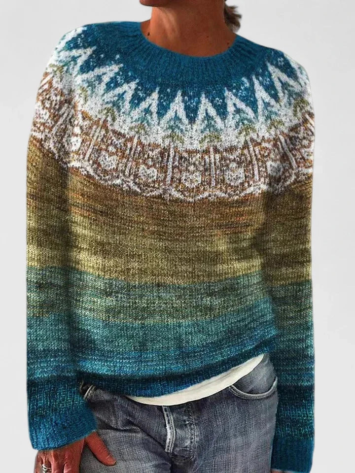Women's fair isle knit crew neck jumper with patterned yoke – Dark Blue