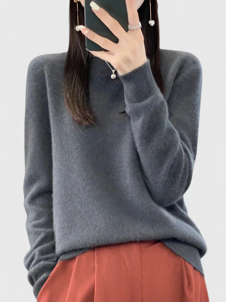 Women's knit crew neck jumper with fuzzy texture – Dark Grey