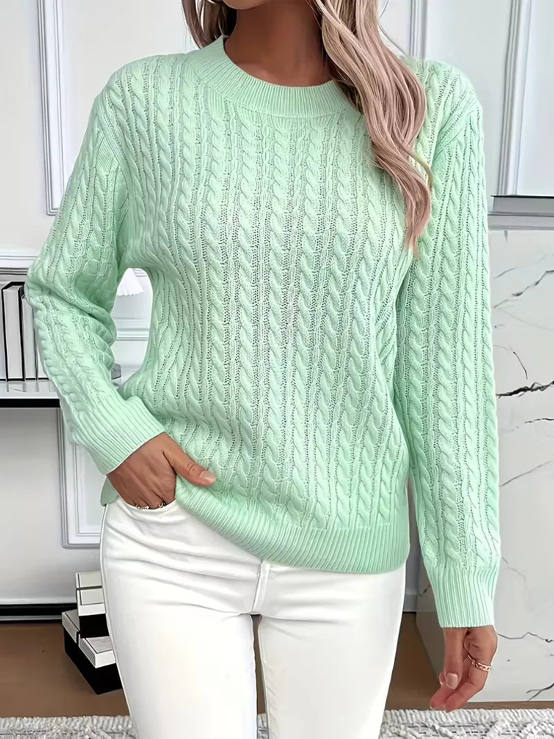 Women's cable knit crew neck jumper – Green