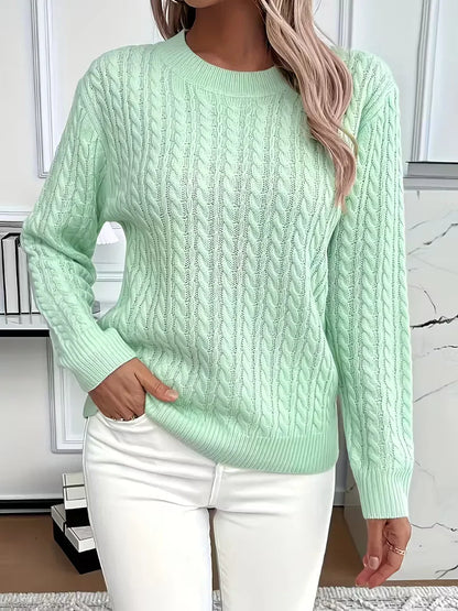 Women's cable knit crew neck jumper – Green