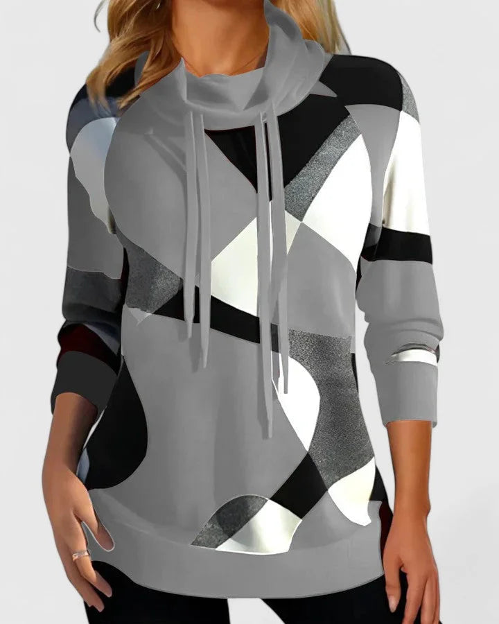 Women's knit jumper with cowl neck with drawstrings – Grey