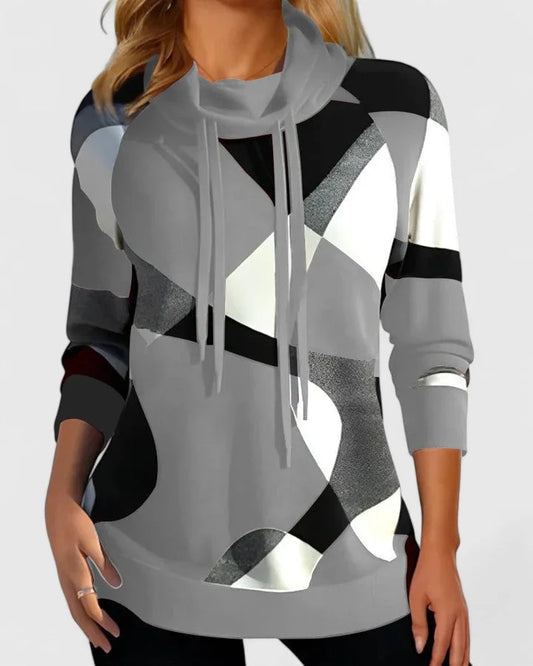 Women's knit jumper with cowl neck with drawstrings – Grey