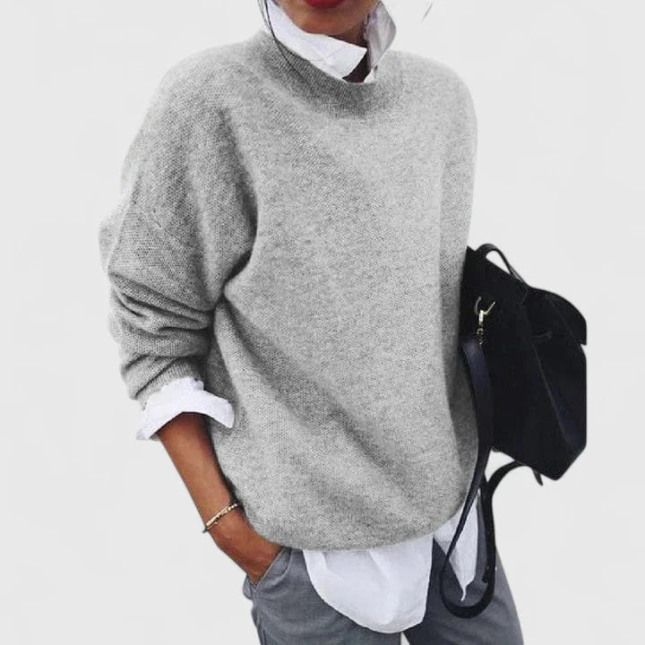 Women's knit crew neck jumper with relaxed fit – Grey