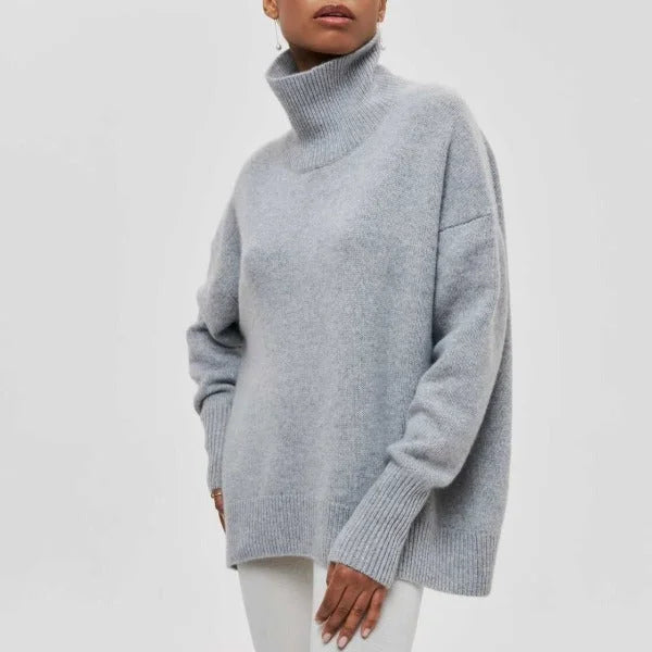 Women's knit roll neck jumper with ribbed cuffs – Grey