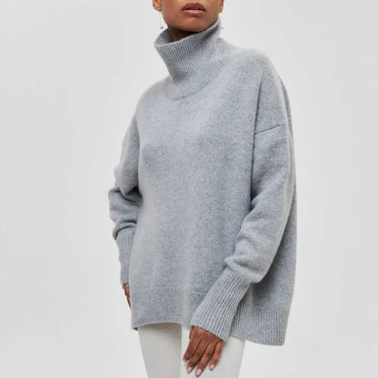 Women's knit roll neck jumper with ribbed cuffs – Grey