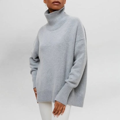 Women's knit roll neck jumper with collar – Grey