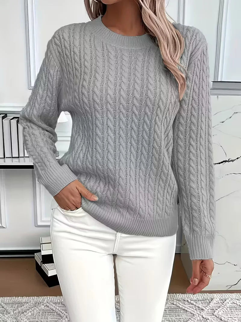 Women's cable knit crew neck jumper – Grey