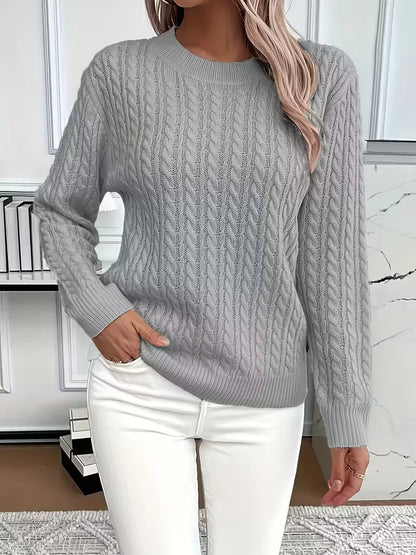 Women's cable knit crew neck jumper – Grey