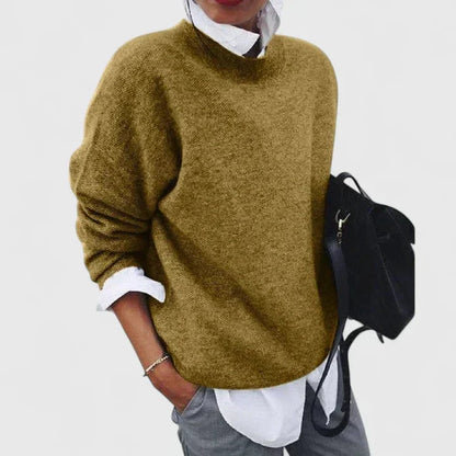 Women's knit crew neck jumper with relaxed fit – Khaki