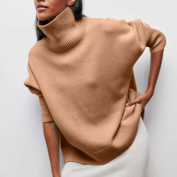 Women's knit roll neck jumper with ribbed cuffs – Khaki