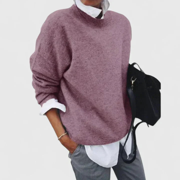 Women's knit crew neck jumper with relaxed fit – Pink