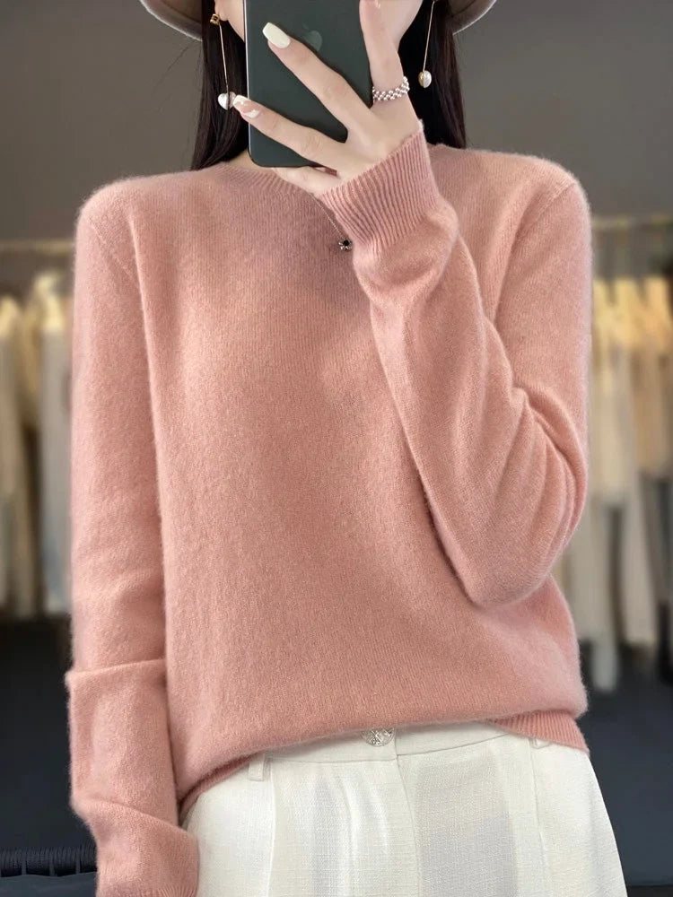 Women's knit crew neck jumper with fuzzy texture – Pink