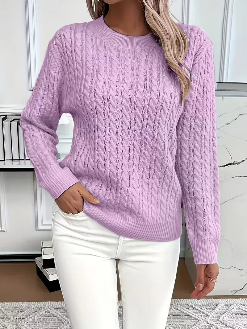 Women's cable knit crew neck jumper – Purple