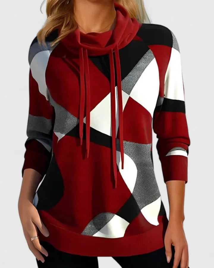 Women's knit jumper with cowl neck with drawstrings – Red