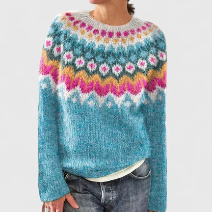 Women's fair isle knit crew neck jumper with patterned yoke – Sea Blue