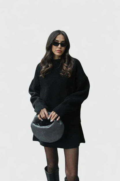 Women's cozy knit jumper and bottoms lounge set – Black