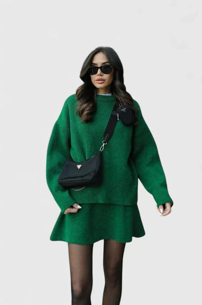 Women's cozy knit jumper and bottoms lounge set – Green
