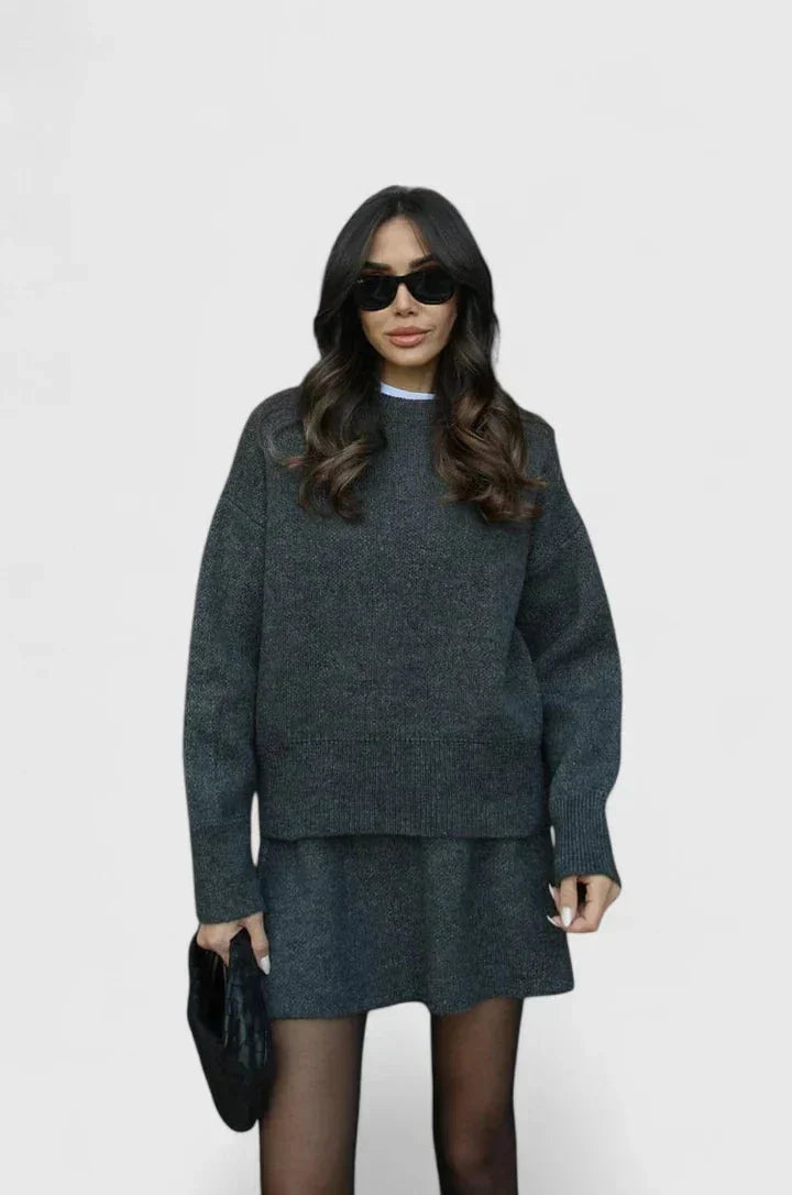 Women's cozy knit jumper and bottoms lounge set – Grey