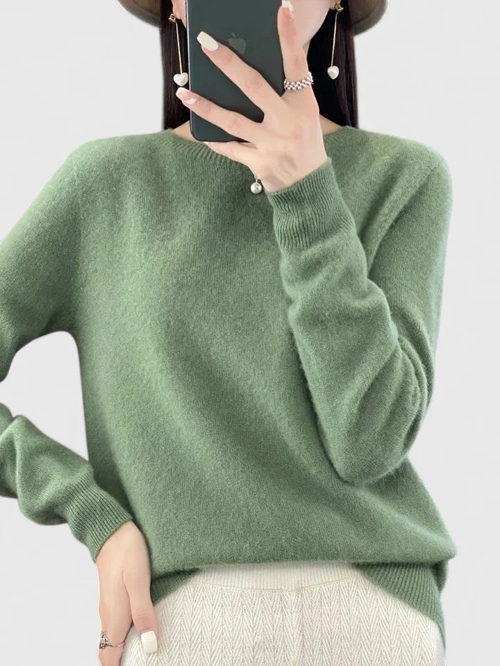 Women's knit crew neck jumper with fuzzy texture – Turquoise