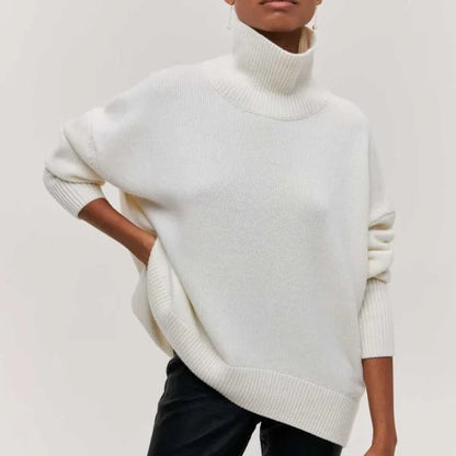 Women's knit roll neck jumper with ribbed cuffs – White