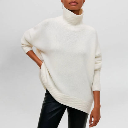 Women's knit roll neck jumper with collar – White