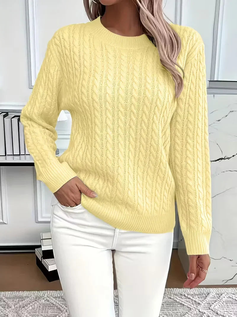 Women's cable knit crew neck jumper – Yellow