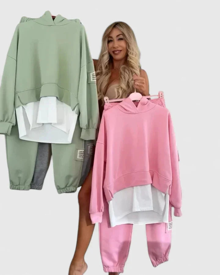 Women's hooded sweatshirt and jogger two-piece outfit set