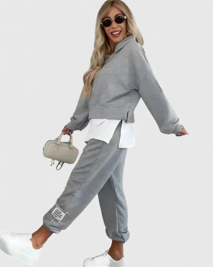 Women's hooded sweatshirt and jogger two-piece outfit set – Gray