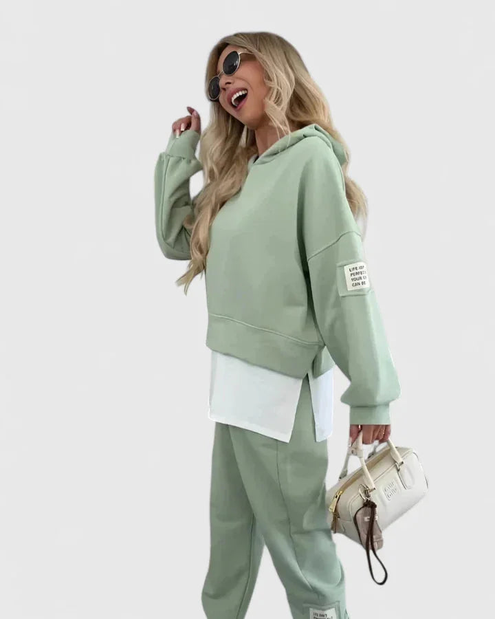 Women's hooded sweatshirt and jogger two-piece outfit set – Green