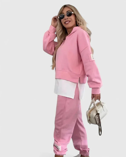 Women's hooded sweatshirt and jogger two-piece outfit set – Pink