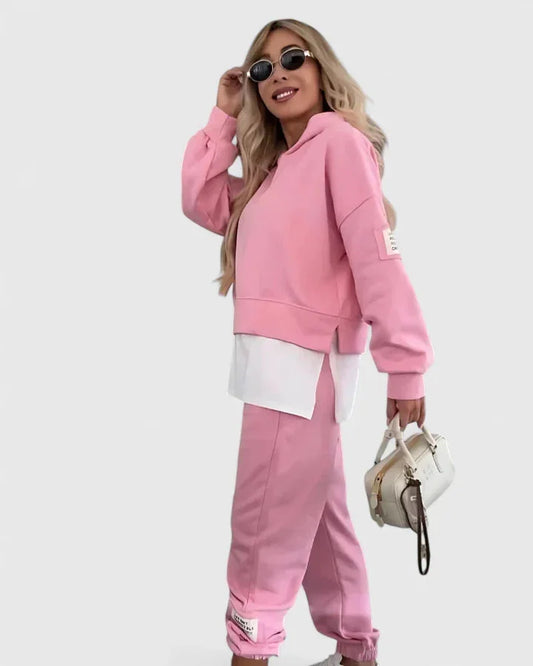 Women's hooded sweatshirt and jogger two-piece outfit set – Pink