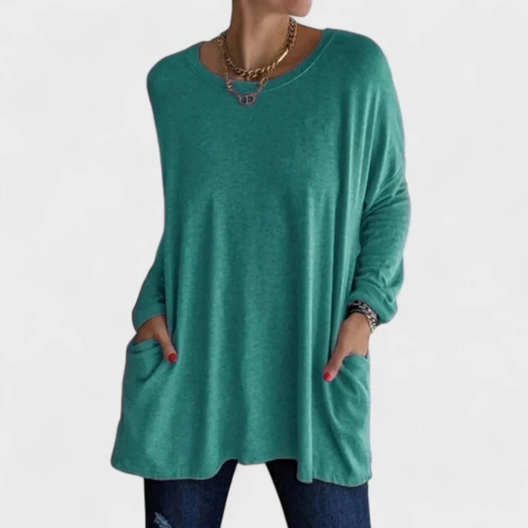 Women's cotton crew neck sweatshirt with front patch pockets – Light Green