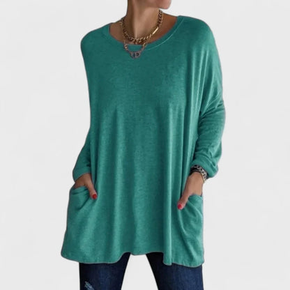 Women's cotton crew neck sweatshirt with front patch pockets – Light Green