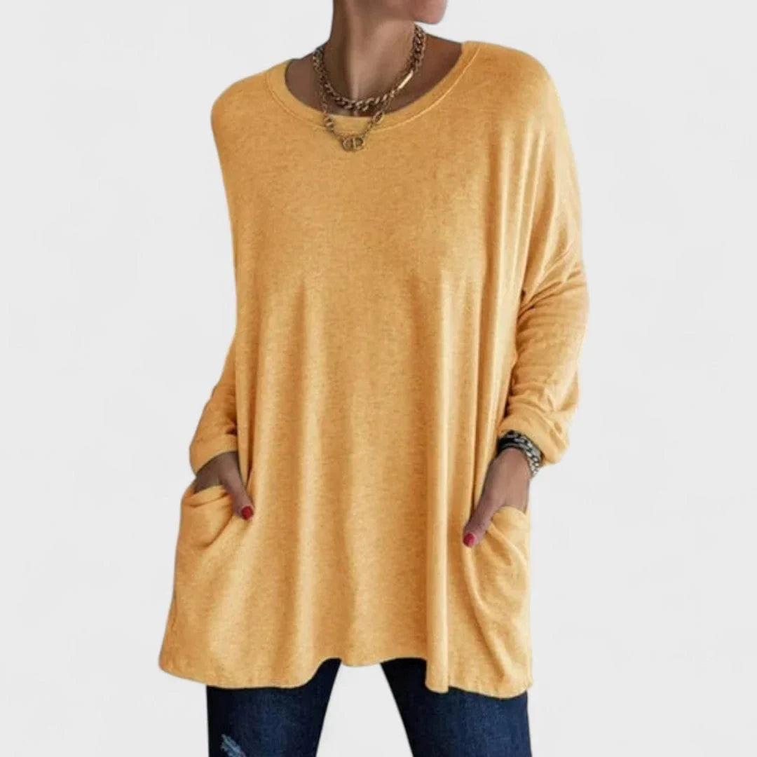 Women's cotton crew neck sweatshirt with front patch pockets – Yellow