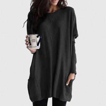 Women's relaxed-fit knit tunic with front pockets – Black