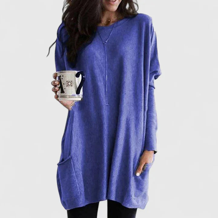 Women's relaxed-fit knit tunic with front pockets – Blue