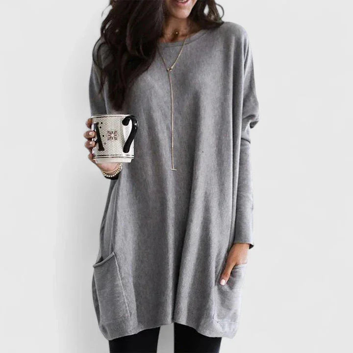 Women's relaxed-fit knit tunic with front pockets – Gray