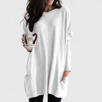 Women's relaxed-fit knit tunic with front pockets – White