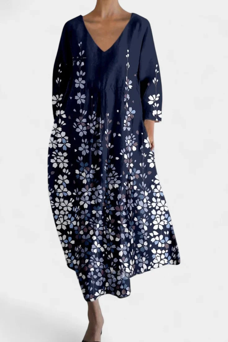 Women's lightweight V-neck maxi dress with flowing silhouette – Blue