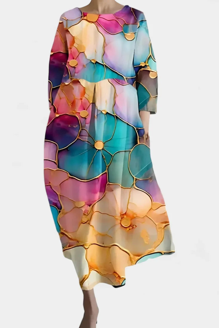 Women's lightweight V-neck maxi dress with flowing silhouette – Flowers