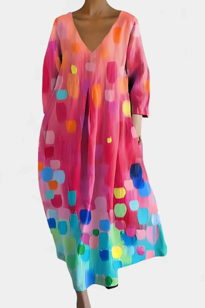 Women's lightweight V-neck maxi dress with flowing silhouette – Multicolor1