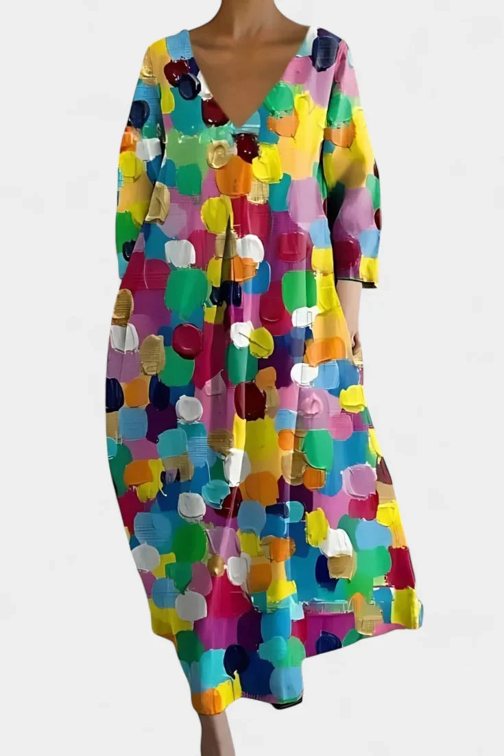 Women's lightweight V-neck maxi dress with flowing silhouette – Multicolor2