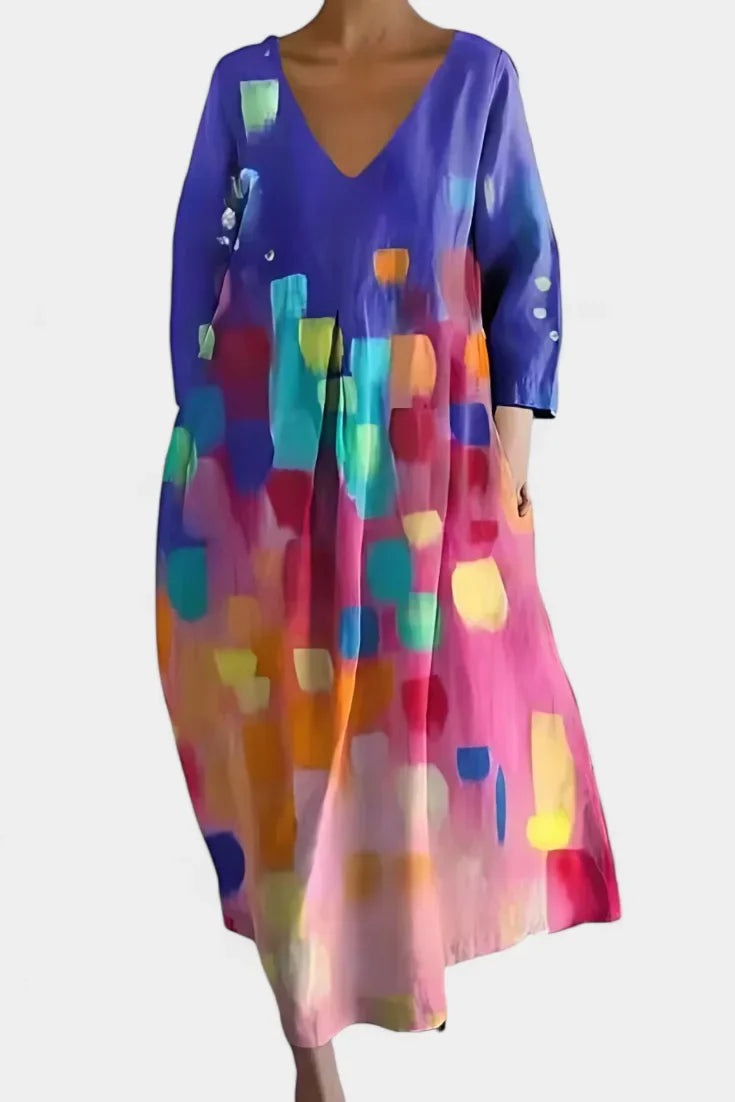 Women's lightweight V-neck maxi dress with flowing silhouette – Multicolor3