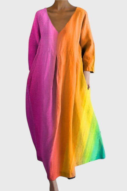 Women's lightweight V-neck maxi dress with flowing silhouette – Orange