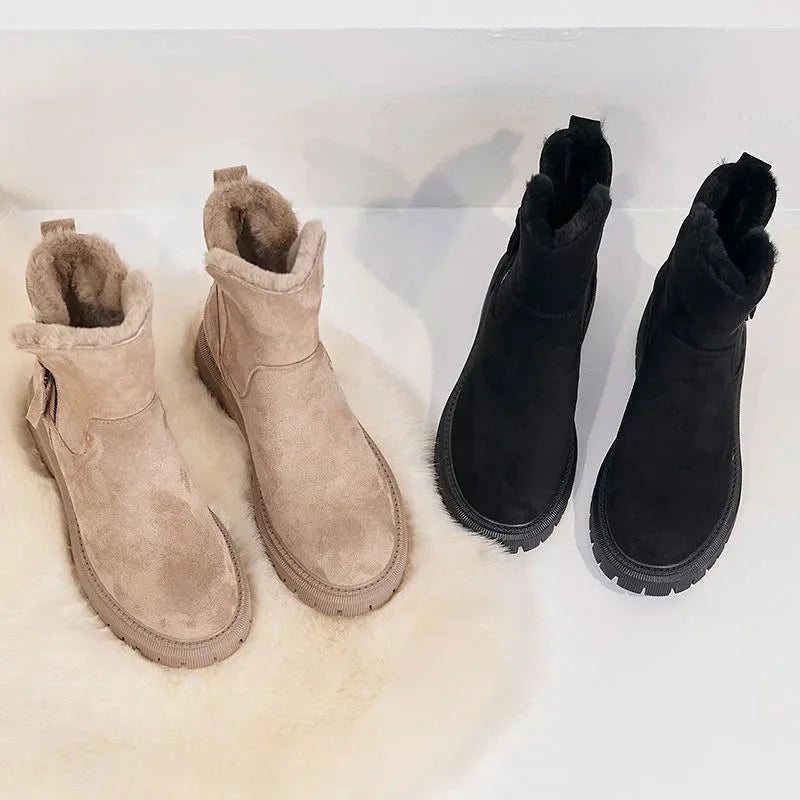 Women's faux-fur lined winter boots with suede-inspired finish