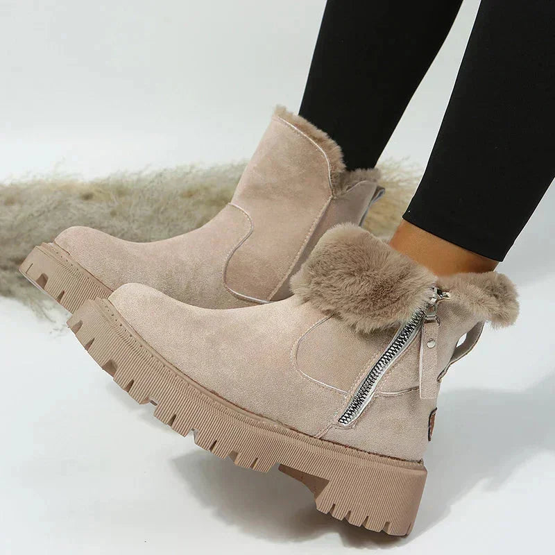 Women's faux-fur lined winter boots with suede-inspired finish – Beige