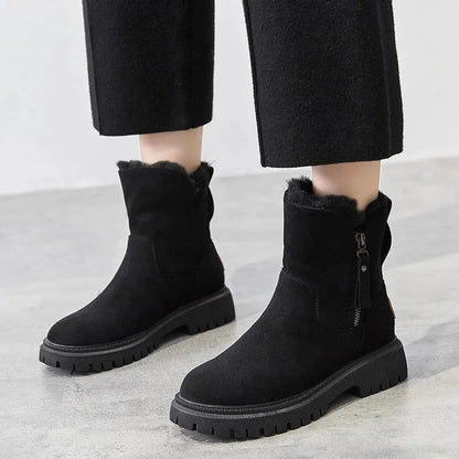 Women's faux-fur lined winter boots with suede-inspired finish – Black