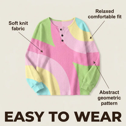 Women's ribbed knit crew neck sweater with colorblock design – Pink