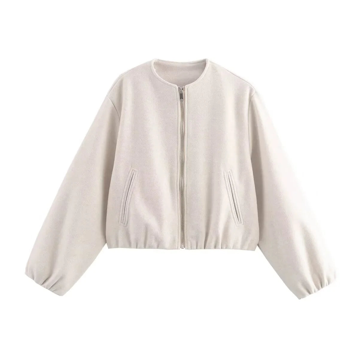 Women's cropped bomber jacket with elasticated hem and cuffs – Beige