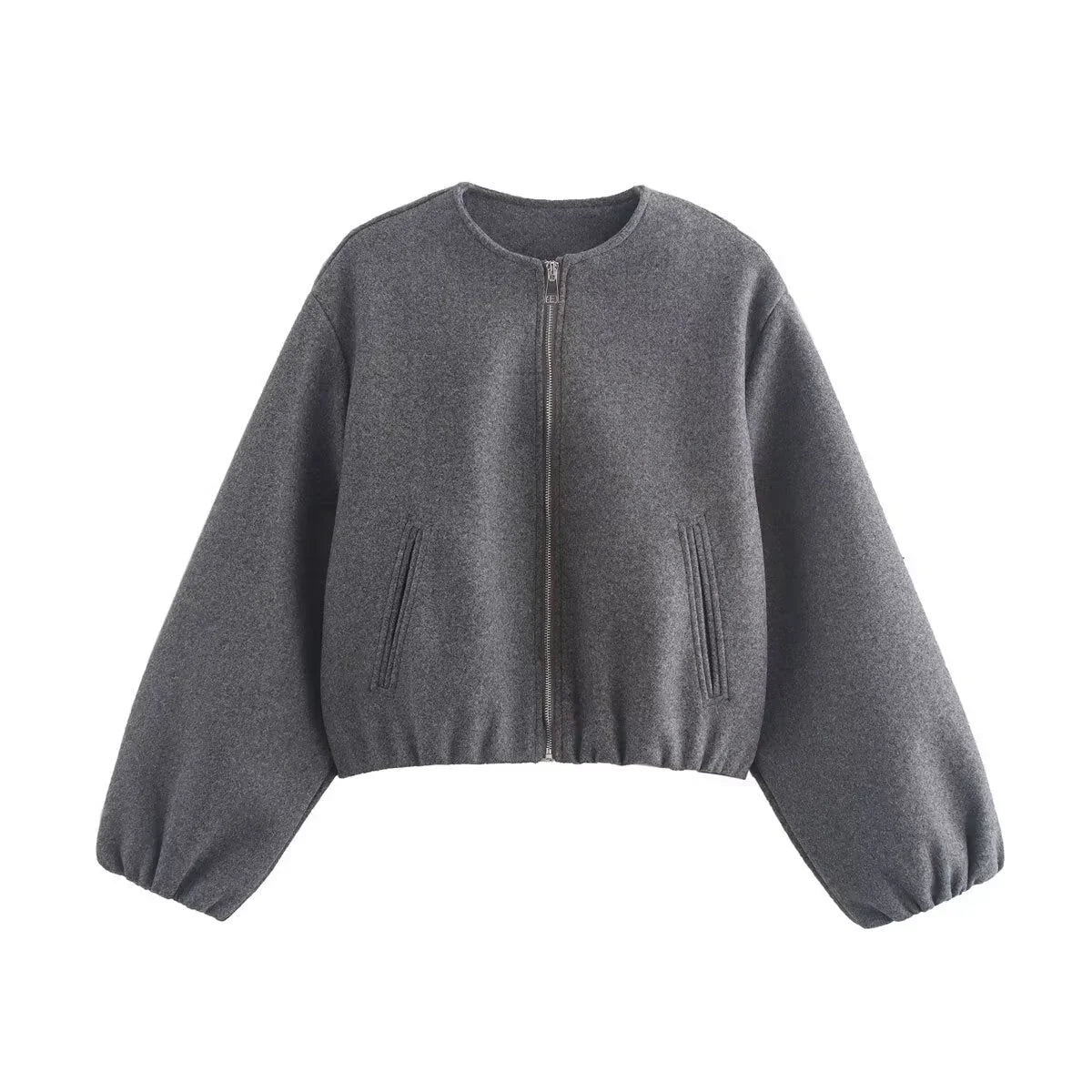 Women's cropped bomber jacket with elasticated hem and cuffs – Dark Gray